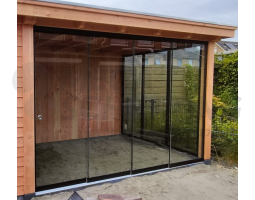Sale : Glasschuifsysteem Luxe R3 (3-spoor maatwerk) Br. 222 cm Hg. 223,2 cm Komgreep rechts van buiten af gezien Zwart str. RAL 9005